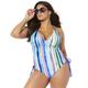 Plus Size Women's Halter Adjustable One Piece Swimsuit by Swimsuits For All in Pastel Stripe (Size 4)