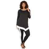 Plus Size Women's Contrast-Trim Lounge Set by Roaman's in Black White (Size 14/16) Matching Long Sleeve Shirt and Leggings