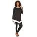 Plus Size Women's Contrast-Trim Lounge Set by Roaman's in Black White (Size 14/16) Matching Long Sleeve Shirt and Leggings
