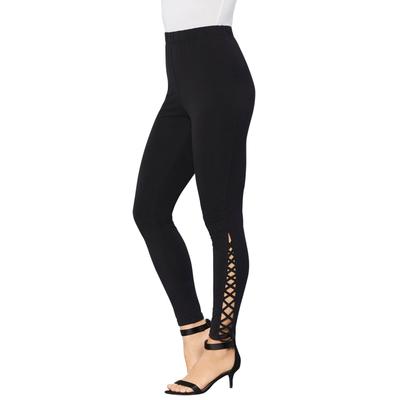 Plus Size Women's Lattice Essential Stretch Legging by Roaman's in Black (Size 30/32) Activewear Workout Yoga Pants
