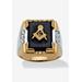 Men's Big & Tall 14K Gold-plated Onyx and Crystal Two Tone Masonic Ring by PalmBeach Jewelry in Gold (Size 14)