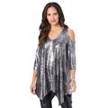 Plus Size Women's Metallic Cold-Shoulder Tunic by Roaman's in Gunmetal (Size 14/16) Long Shirt