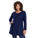 Plus Size Women's Long-Sleeve Two-Pocket Soft Knit Tunic by Roaman's in Navy (Size 3X) Shirt