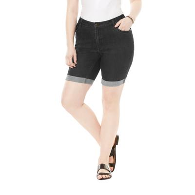Plus Size Women's Plus Size Classic Stretch Cuffed Short by Denim 24/7 by Roamans in Black Denim (Size 18 W)