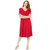 Plus Size Women's Ultrasmooth® Fabric V-Neck Swing Dress by Roaman's in Vivid Red (Size 14/16) Stretch Jersey Short Sleeve V-Neck