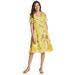 Plus Size Women's Short Pullover Crinkle Dress by Woman Within in Primrose Yellow Leaf (Size 18 W)