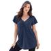 Plus Size Women's Flutter-Sleeve Sweetheart Ultimate Tee by Roaman's in Navy (Size 30/32) Long T-Shirt Top