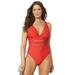 Plus Size Women's Lattice Plunge One Piece Swimsuit by Swimsuits For All in Red (Size 18)
