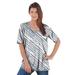 Plus Size Women's V-Neck Ultimate Tee by Roaman's in Grey Bias Stripe (Size L) 100% Cotton T-Shirt