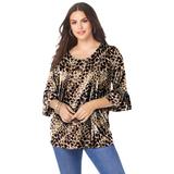 Plus Size Women's Bell-Sleeve Ultimate Tee by Roaman's in Natural Textured Animal (Size 12) Shirt