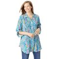 Plus Size Women's Pintucked Button Down Gauze Shirt by Woman Within in Pink Watercolor Palms (Size 2X)
