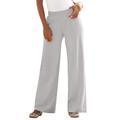 Plus Size Women's Wide-Leg Soft Knit Pant by Roaman's in Medium Heather Grey (Size 5X) Pull On Elastic Waist