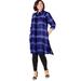 Plus Size Women's Button-Front Ultra Tunic by Roaman's in Navy Blue Tartan (Size 28 W) Long Shirt Blouse