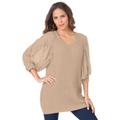 Plus Size Women's Lace Sleeve Sweater by Roaman's in New Khaki (Size 22/24)