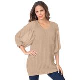 Plus Size Women's Lace Sleeve Sweater by Roaman's in New Khaki (Size 22/24)