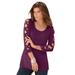 Plus Size Women's Lattice-Sleeve Ultimate Tee by Roaman's in Dark Berry (Size 30/32) Shirt