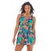 Plus Size Women's Twist-Front Swim Dress by Swim 365 in Black Tropical Floral (Size 26) Swimsuit Cover Up