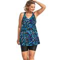 Plus Size Women's Longer Length Braided Tankini Top by Swim 365 in Blue Painterly Leaves (Size 32)