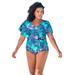 Plus Size Women's Flutter-Sleeve One-Piece by Swim 365 in Blue Tropical Floral (Size 24) Swimsuit