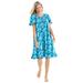 Plus Size Women's Short Floral Print Cotton Gown by Dreams & Co. in Caribbean Blue Roses (Size 3X) Pajamas