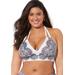 Plus Size Women's Avenger Halter Bikini Top by Swimsuits For All in Foil Black Lace Print (Size 16)