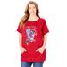 Plus Size Women's Americana Kangaroo Pocket Tee by Woman Within in Vivid Red Happy Summer (Size 30/32) Shirt