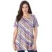 Plus Size Women's Swing Ultimate Tee with Keyhole Back by Roaman's in Multi Bias Stripe (Size 3X) Short Sleeve T-Shirt