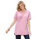 Plus Size Women's Perfect Short-Sleeve Shirred V-Neck Tunic by Woman Within in Pink (Size 6X)