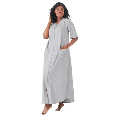 Plus Size Women's Long French Terry Zip-Front Robe by Dreams & Co. in Heather Grey (Size 2X)