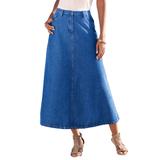 Plus Size Women's Complete Cotton A-Line Kate Skirt by Roaman's in Medium Wash (Size 14 W) 100% Cotton Long Length