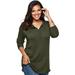 Plus Size Women's Fine Gauge Drop Needle Henley Sweater by Roaman's in Dark Olive Green (Size S)