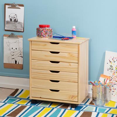 Croghan Six Drawer Wide Rolling Storage Cart by Linon Home Décor in Natural