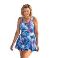 Plus Size Women's Side-Slit Swim Dress by Swim 365 in Multi Color Leaves (Size 18) Swimsuit