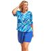 Plus Size Women's Three-Quarter Sleeve Swim Tee by Swim 365 in Dream Blue Tie Dye (Size 14/16) Rash Guard