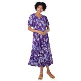 Plus Size Women's Short-Sleeve Button-Front Dress by Woman Within in Radiant Purple Tossed Bouquet (Size 14 W)