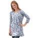 Plus Size Women's Perfect Printed Three-Quarter-Sleeve Scoopneck Tunic by Woman Within in Heather Grey Pretty Floral (Size L)