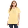 Plus Size Women's Eyelet Henley Tee by Woman Within in Banana (Size M) Shirt