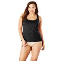 Plus Size Women's Lace-Trimmed Stretch Cotton Camisole by Comfort Choice in Black (Size 14/16) Full Slip