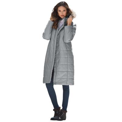 Plus Size Women's Mid-Length Quilted Puffer Jacket by Roaman's in Gunmetal (Size 1X) Winter Coat