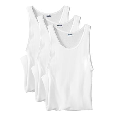 Men's Big & Tall Ribbed Cotton Tank Undershirt, 3-Pack by KingSize in White (Size 4XL)