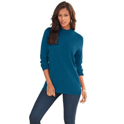 Plus Size Women's Plus Size Drop Needle Mockneck Lightweight Sweater Knit by Roaman's in Ocean Teal (Size 2X)
