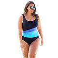 Plus Size Women's Colorblock One-Piece by Swim 365 in Navy Blue Sea (Size 20) Swimsuit