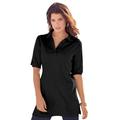 Plus Size Women's Oversized Polo Tunic by Roaman's in Black (Size 42/44) Short Sleeve Big Shirt