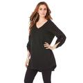 Plus Size Women's Lightweight Textured Slub Knit Boyfriend Tunic by Roaman's in Black (Size 12) Long Shirt