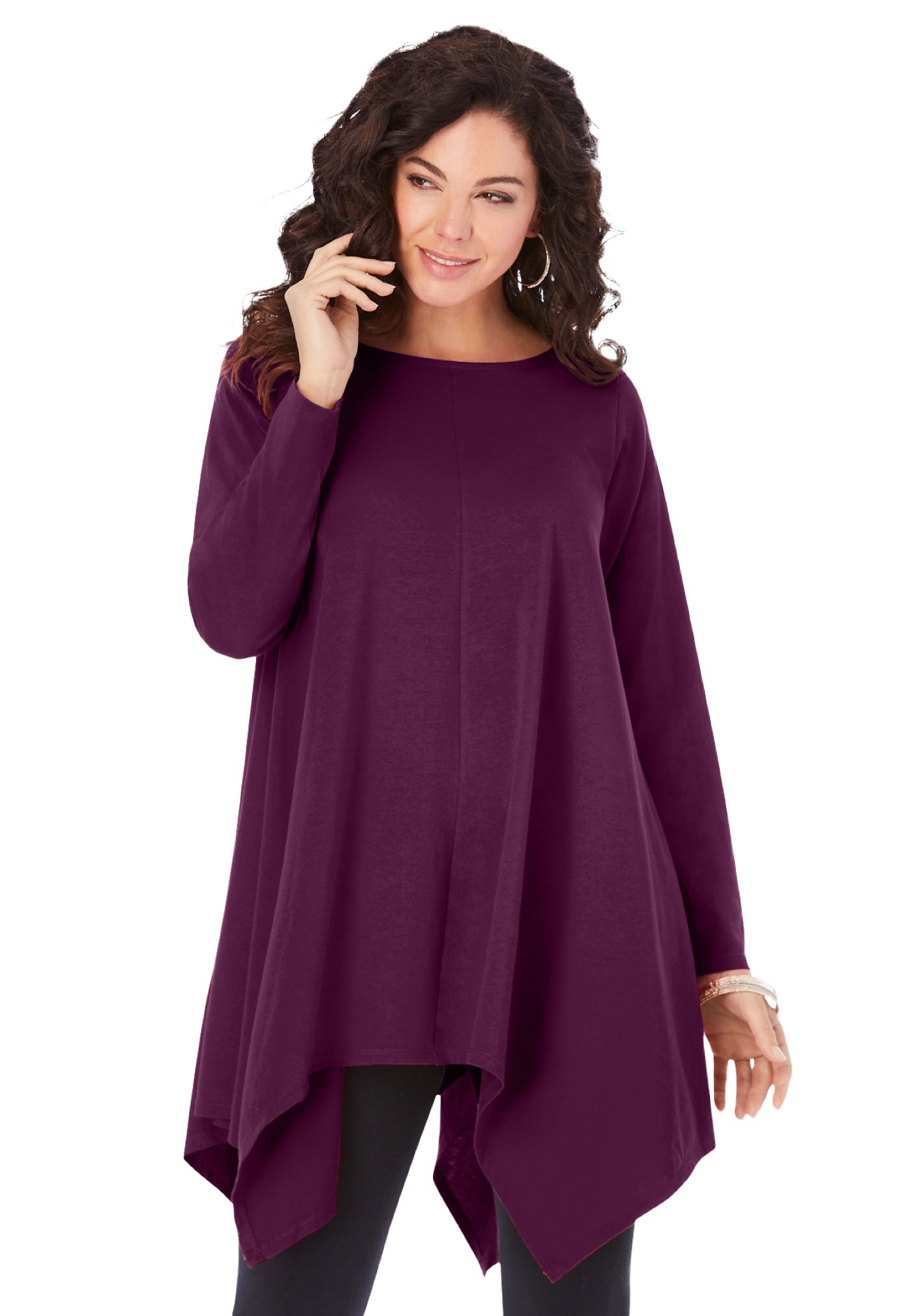 Plus Size Women's Ultimate Handkerchief Hem Tunic by Roaman's in Dark Berry (Size 5X) Long Shirt