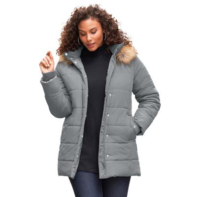 Plus Size Women's Classic-Length Quilted Puffer Jacket by Roaman's in Gunmetal (Size L) Winter Coat