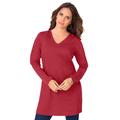Plus Size Women's Long-Sleeve V-Neck Ultimate Tunic by Roaman's in Classic Red (Size 6X) Long Shirt
