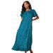 Plus Size Women's Long Floral Print Cotton Gown by Dreams & Co. in Deep Teal Ditsy (Size M) Pajamas