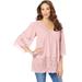 Plus Size Women's Lace-Hem Pintuck Tunic by Roaman's in Soft Blush (Size 12) Long Shirt