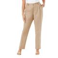 Plus Size Women's Linen Pleat-Front Pant by Jessica London in New Khaki (Size 28 W)